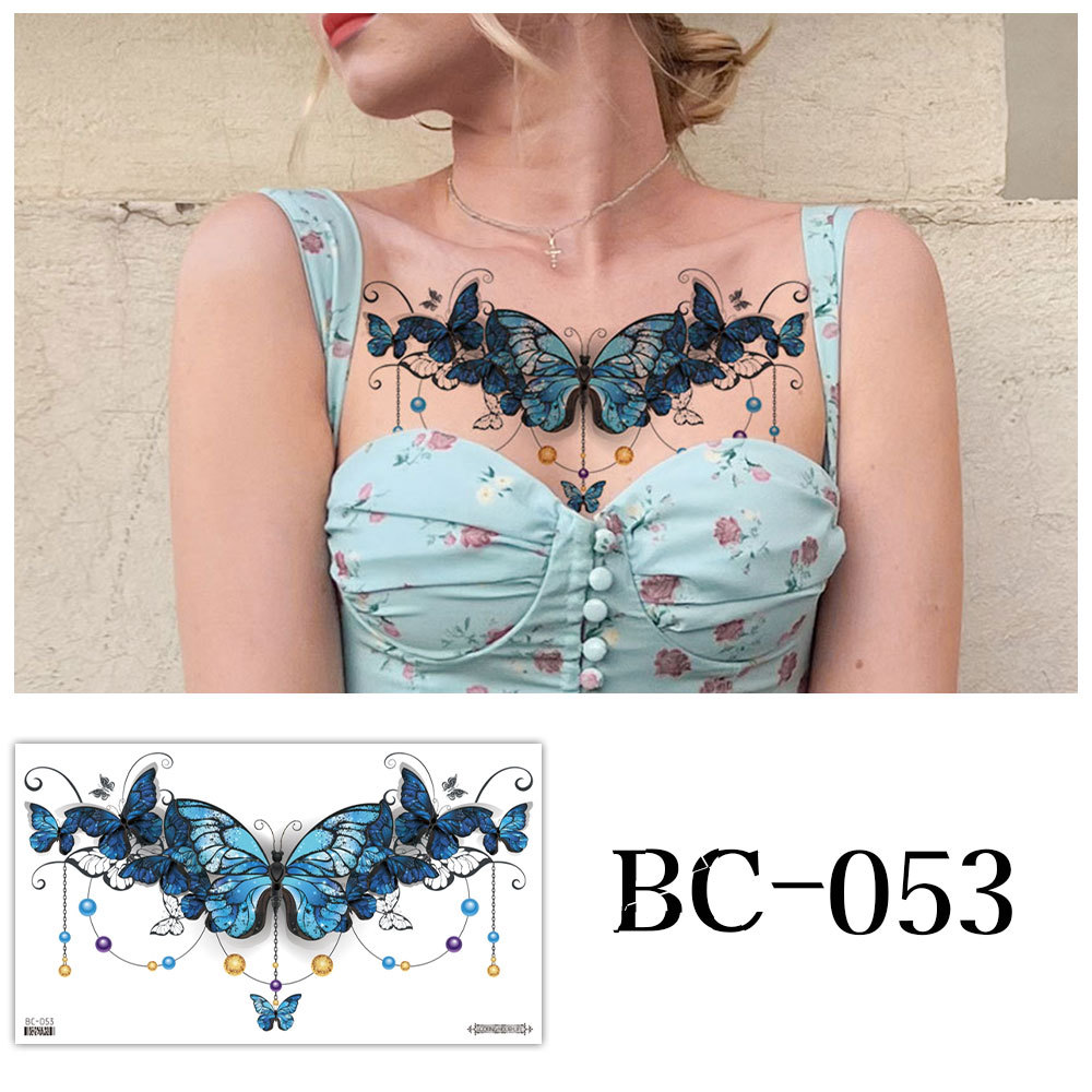Picture of 2022 new cross-border supply waterproof tattoo stickers simple black and white flower sternum stickers personalized tattoo wholesale