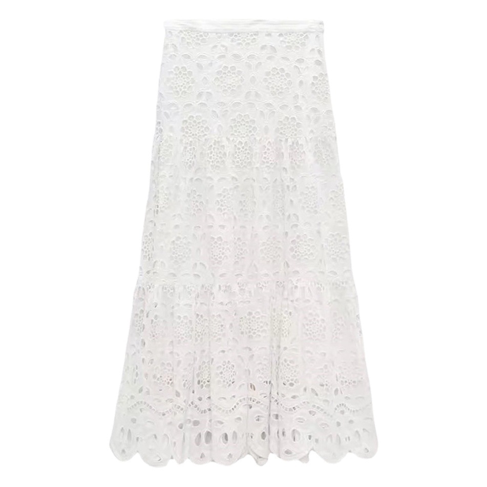 Spring and Summer 2022 Women's White Hollow Shirt + Dosing Large Hanging Hollow Embroidered Lapel Shirt Skirt 4786052
