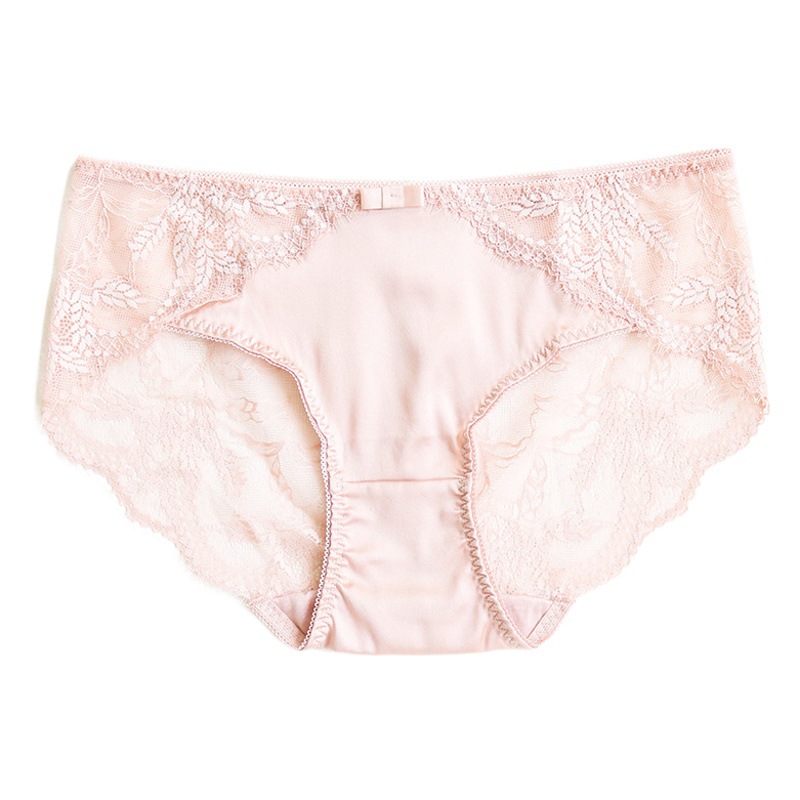 Tangge Silk Satin Panties Women's Mulberry Silk Lace Sexy Mid-Waist Briefs Shorts Breathable Skin-Friendly