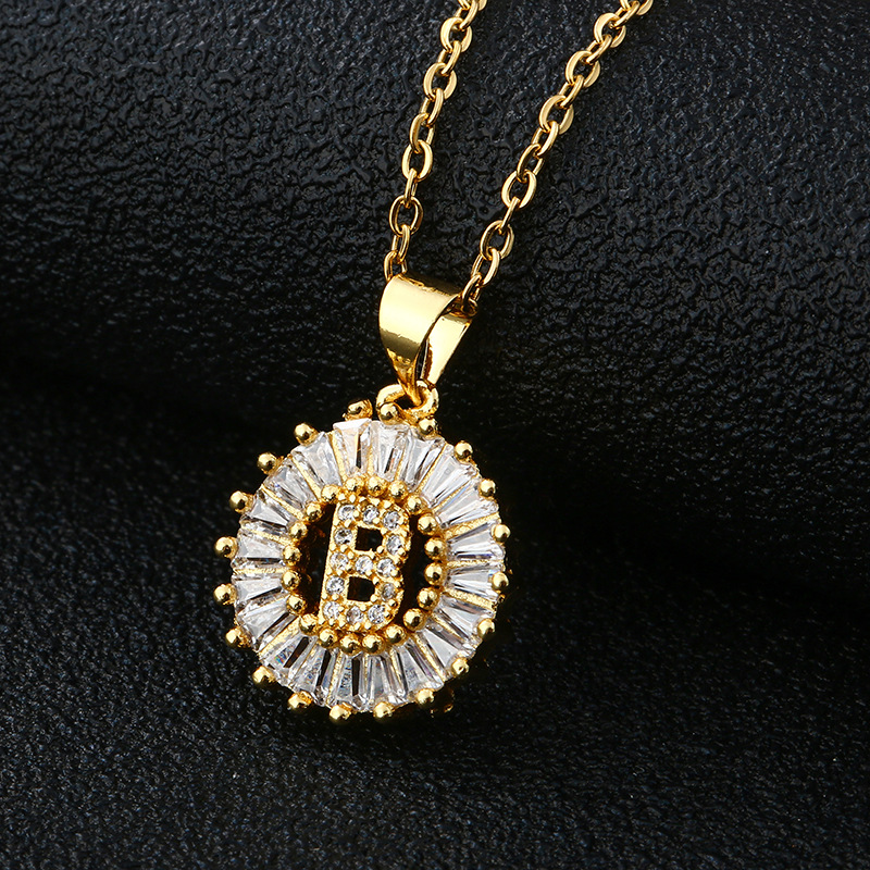 Picture of Letter Necklace Women's Necklace 26 Letters Copper Inlaid Cubic Zircon Vacuum Electroplated Stainless Steel Chain Necklace