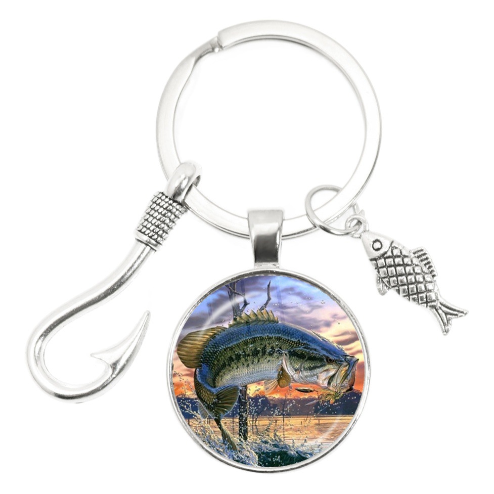 GONE FISHING keychain FISHING lovers time gem keychain pendant cross-border hot wholesale