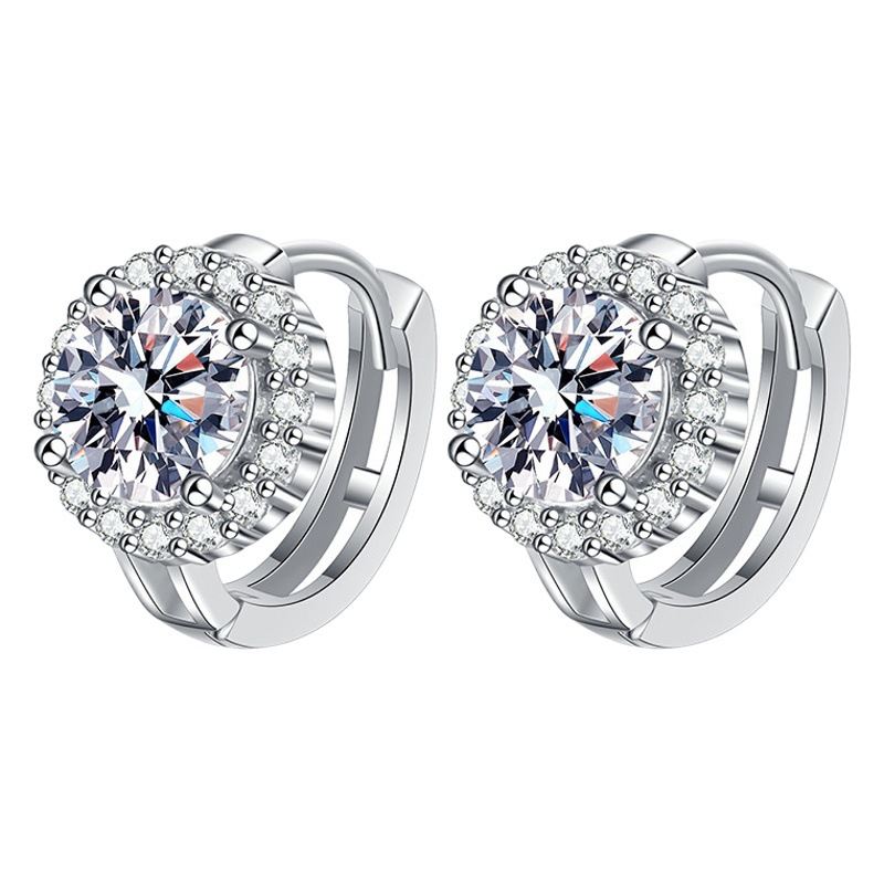 Sterling Silver Earrings for Women, Round 1-Carat Lab-Grown Diamond, Full Diamond, Elegant and Glamorous, Super Shiny, Versatile Earrings