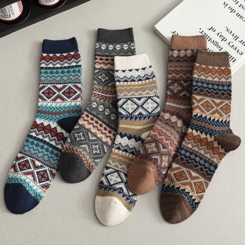 Double needle double-way socks men's mid-calf stockings cotton ethnic style long American retro ameikaji fashion Winter
