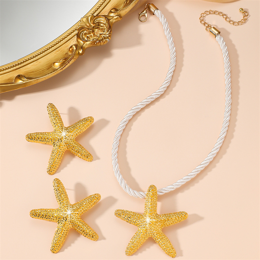 European and American Cross-Border Personalized Party Exaggerated Star Pendant Holiday Beach Ocean Necklace Earrings Starfish Jewelry Set