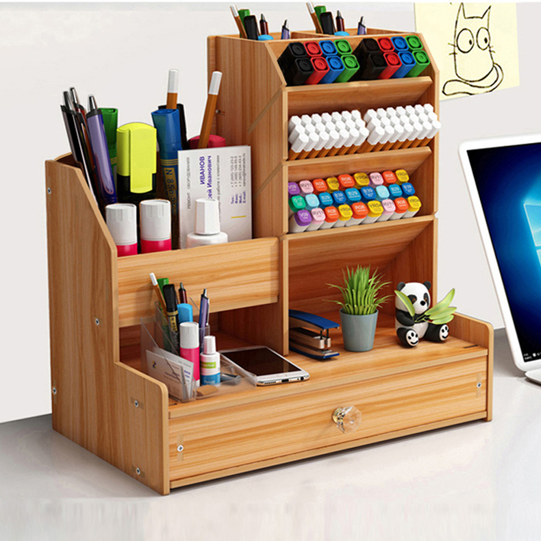 Wooden Oblique Pen Holder Stationery Storage Box Desk Organizer Student Dormitory Ornaments Storage Pen Holder Wholesale