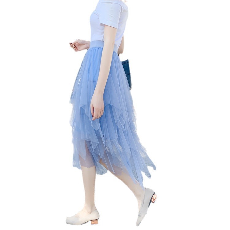 Picture of Irregular Mesh Skirt Women's Mid-length 2025 Spring New Veil Skirt High Waist All-match Slimming Skirt
