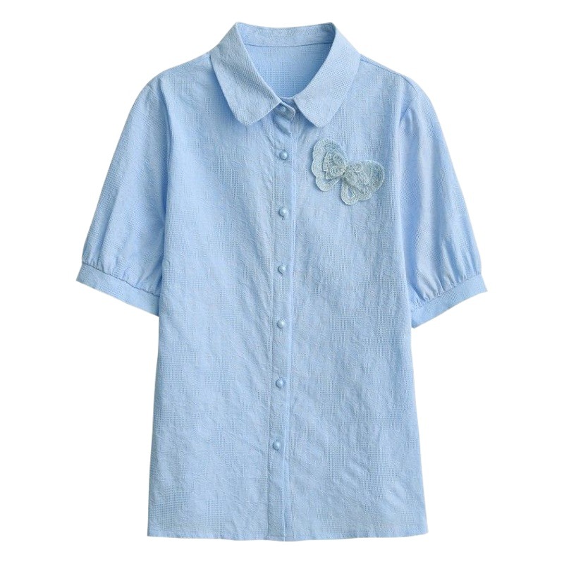 Summer 2025 New Jacquard Embroidered Cotton Shirt Women's Cotton Women's Shirt Western Style Thin Top Short Sleeve