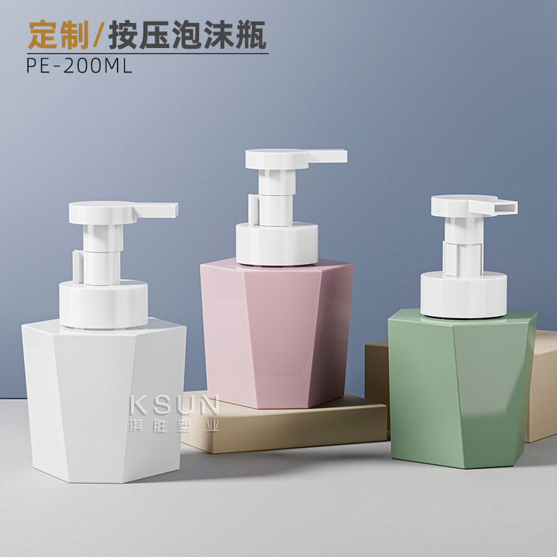 200ml Cleansing Mousse Bottle Hexagonal Foam Bottle PE Bottle Facial Cleanser Hand Cleanser Press Foaming Bottle