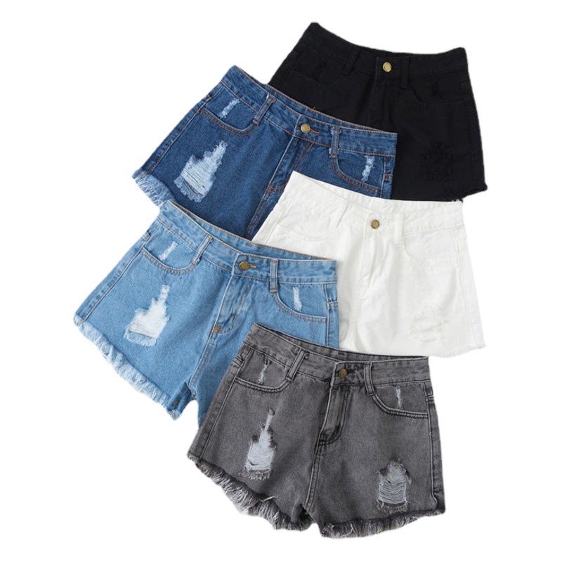 plus size chubby girl Loose Denim Shorts Women's Summer Korean-style High Waist Ripped 100.00kg Slim-fit Wide Leg A- shaped Hot Pants
