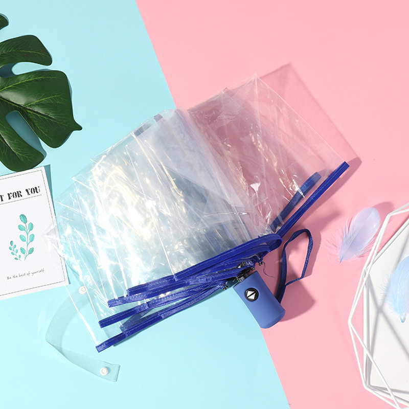 Picture of Fully Automatic Transparent Umbrella Folding 70% off Colorful Handle for Women, Logo Printable, White, Factory Direct Sales, Cross-Border Exclusive Supply