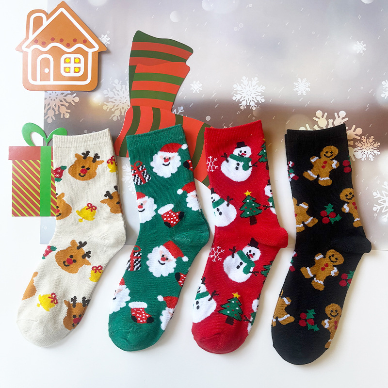 Autumn and winter fashion Christmas socks Santa Claus elk snowman Pancake Man cartoon mid-calf length socks cross-border foreign trade