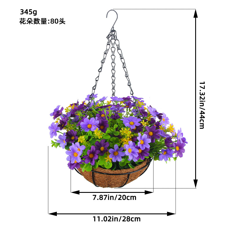 Picture of Hong Kong Love Spring Simulation Flower Hanging Basket Bow Hanging Basket Wreath Home Flower Iron Hanging Basin Decoration