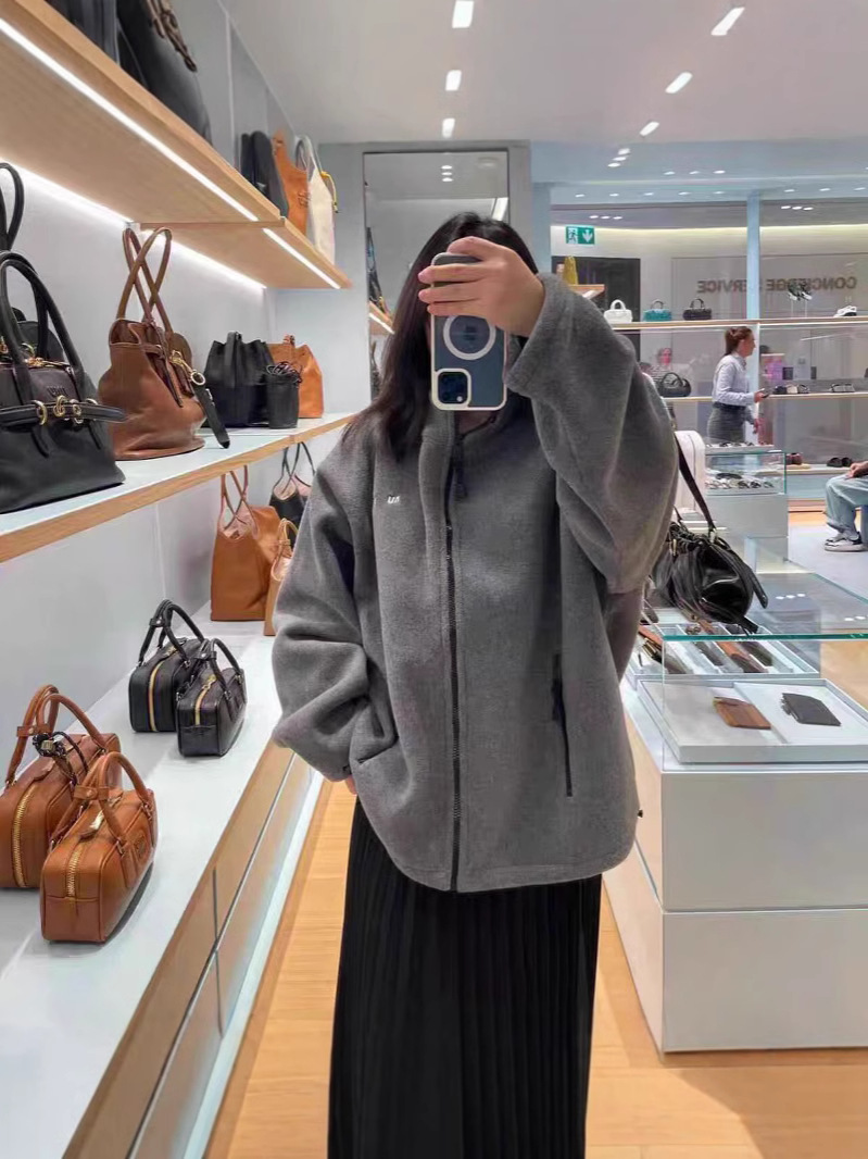 2024 Autumn and Winter New Fashion Simple Letter Embroidered Logo Gray Fleece Loose Jacket Couple Jacket Trendy