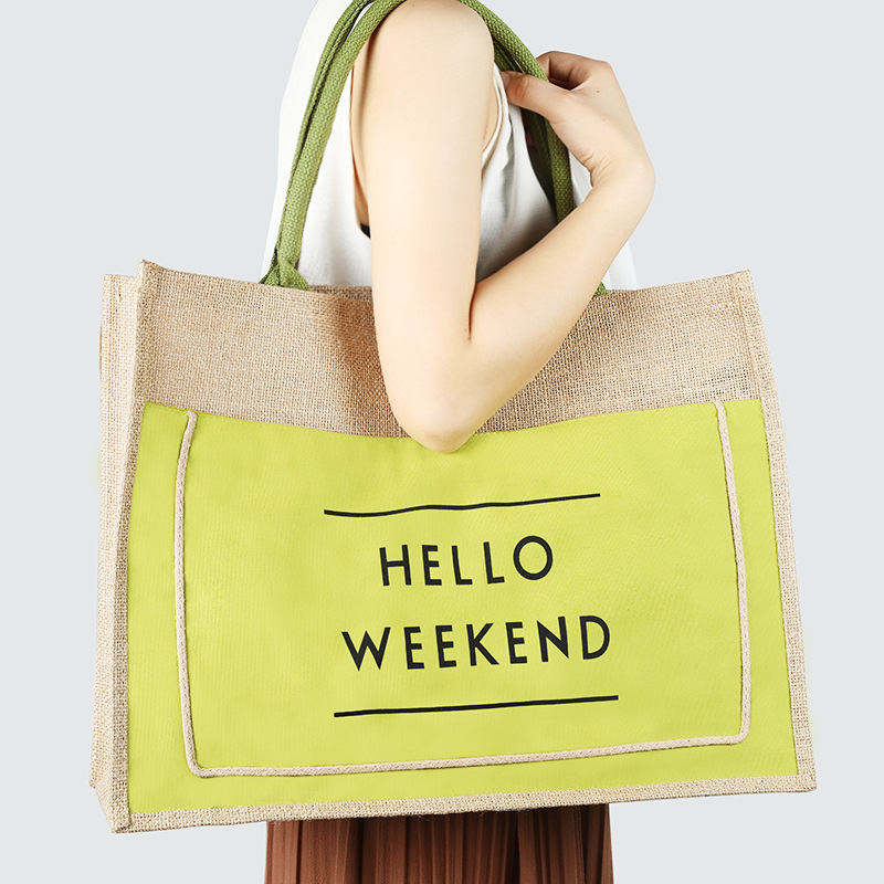 A logo foreign trade cotton linen cloth tote bag advertising jute shopping bag film waterproof beach bag