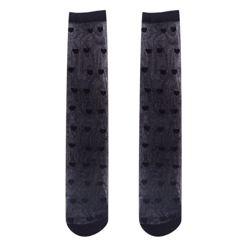 Summer Transparent Breathable Ultra-thin Stacked Stockings Stockings Stockings Sexy Love Heart Black Silk Cuff Stockings jk Uniform Stockings