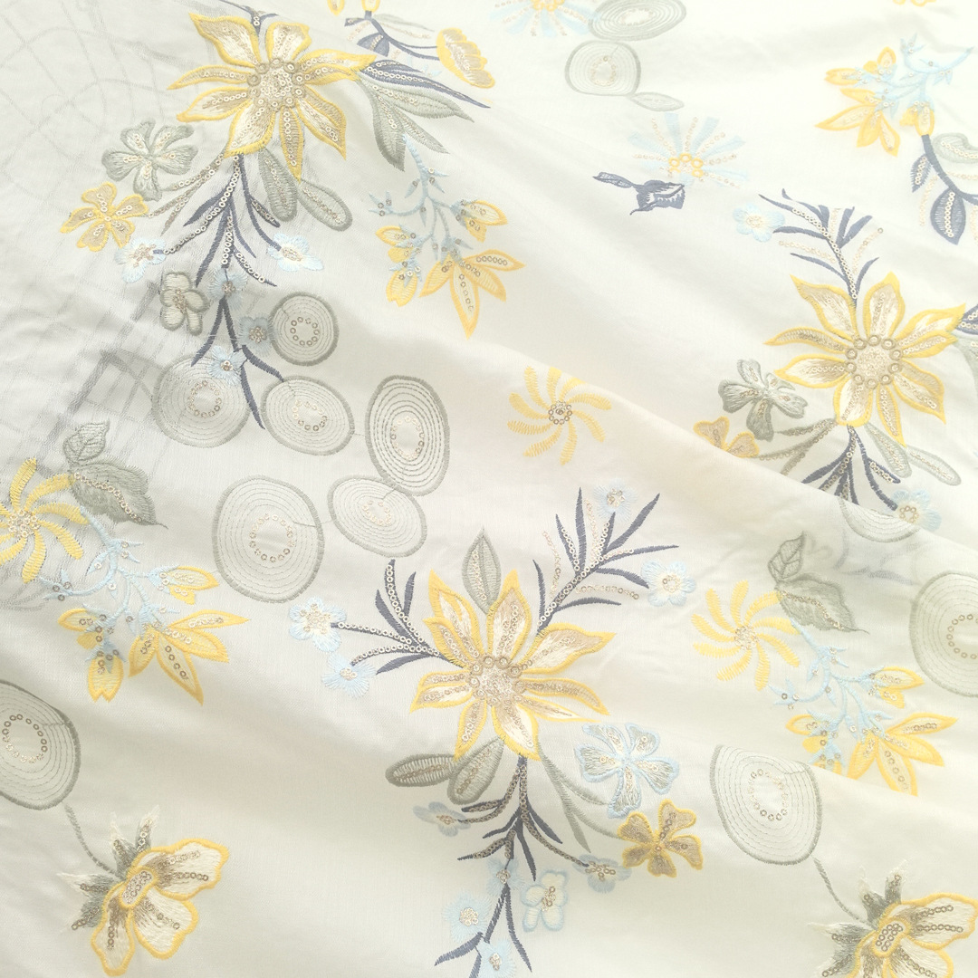 Factory Wholesale Temberie Sequins Color Flower Embroidery Lace Fabric New Chinese Style dress Face Accessories for Girls