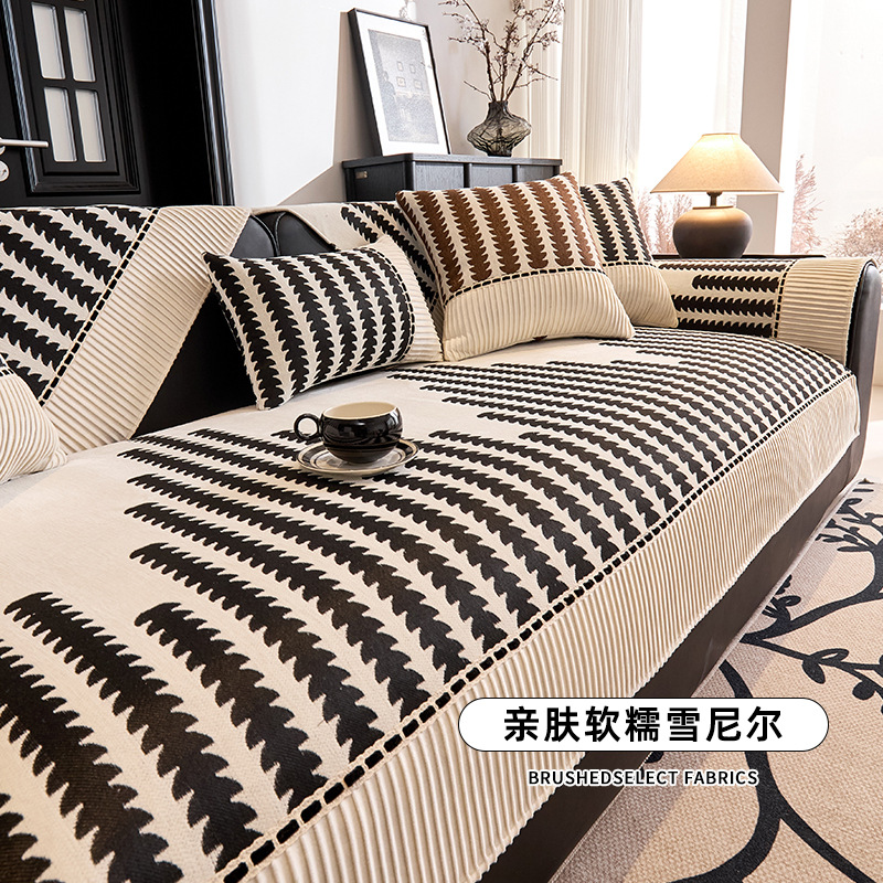 Light luxury high sense chenille sofa cushion four seasons universal 2025 new non-slip straight leather sofa cushion wholesale