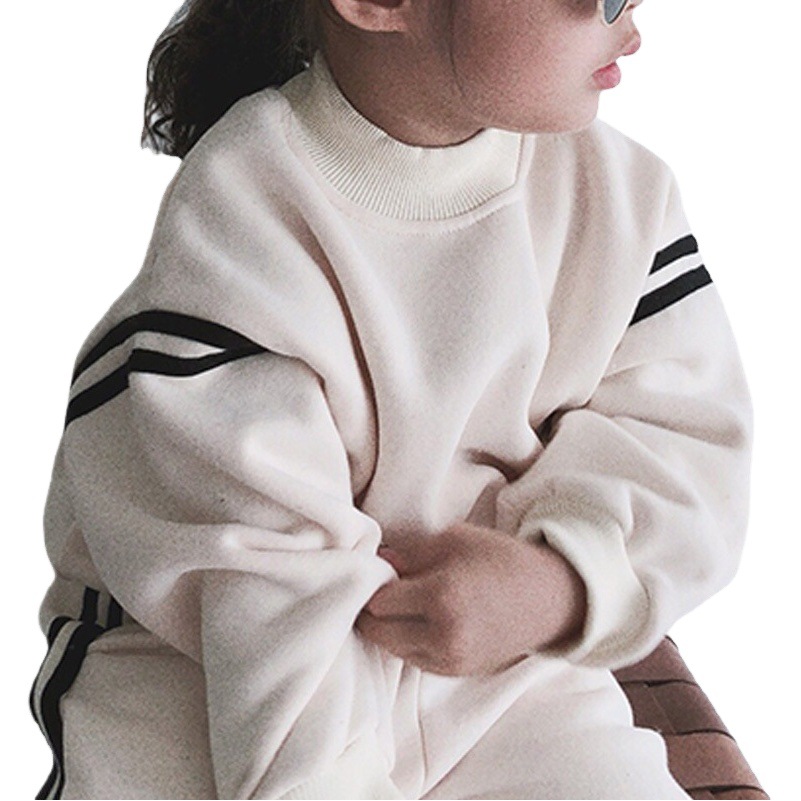 Korean Style Winter New Kidsren's Suit, Fashionable Fleece Sports and Leisure Patchwork Sweatshirt and Pants Two-Piece Set for Boys and Girls 2