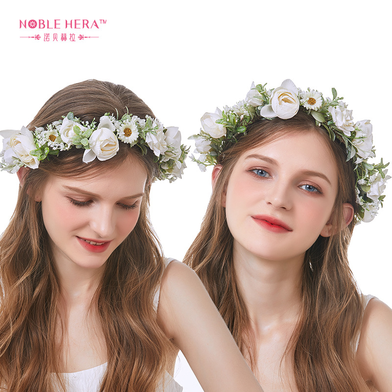 Hera's New Style~Korean Fresh Gypsophila Flower Crown Bride Photo Wedding Flower Girl Camellia Bud Garland Headband