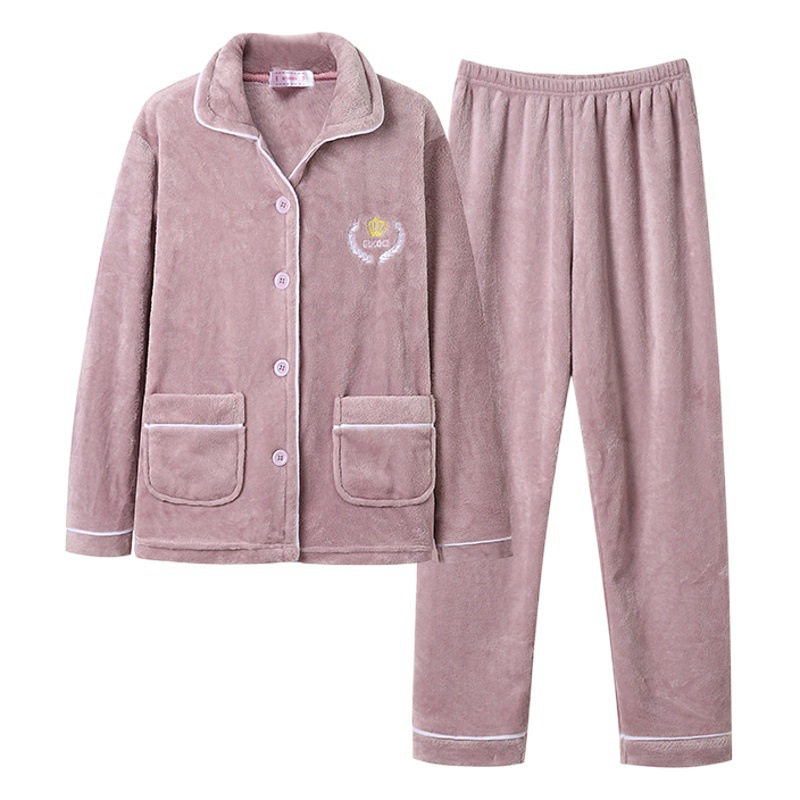 Women's Coral Fleece Pajamas Autumn and Winter Thickened Warm Flannel Pajamas Women's Outfit Home Clothes