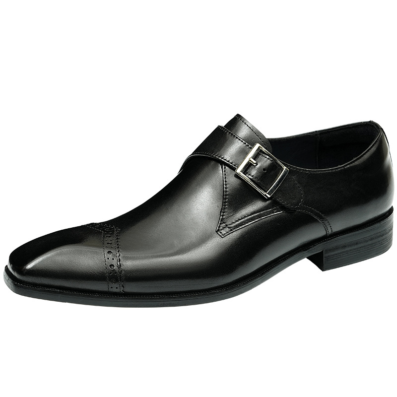 Picture of [vip for] handmade custom monk shoes men's British vintage buckle business formal leather square toe shoes