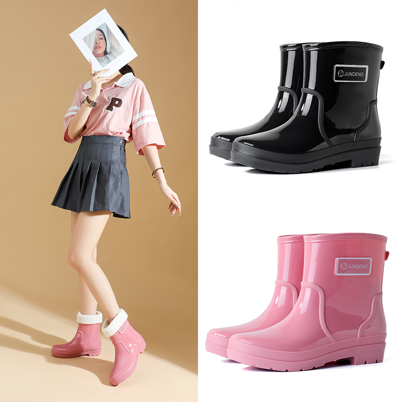 Jundeng Fashion Short-tube Women's Rain Shoes Mom Kitchen Non-slip Water Shoes Pastoral Rain Boots Women's Labor Protection Shoes Leg Rubber Shoes