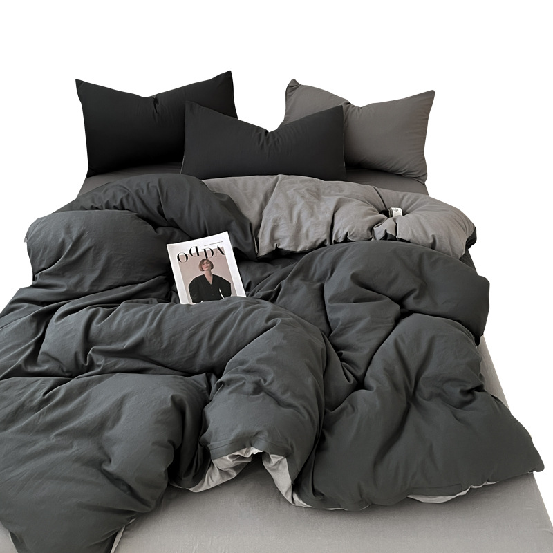 Picture of Four-piece bed set A can sleep naked wash cotton quilt cover solid color bed sheets student dormitory three-piece bed hat wholesale 4