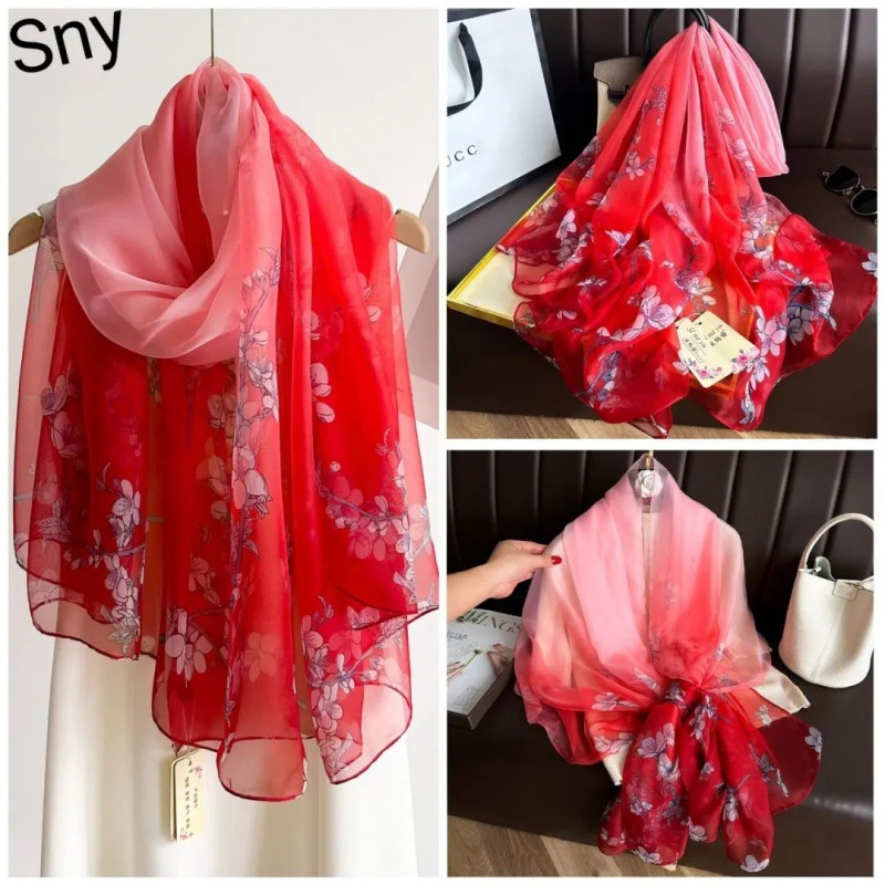 Picture of Spring and Summer New Soft Yarn Sunscreen Shawl Summer Thin Imitation Silk Long Silk Scarf Fashion Printed Flower Scarf