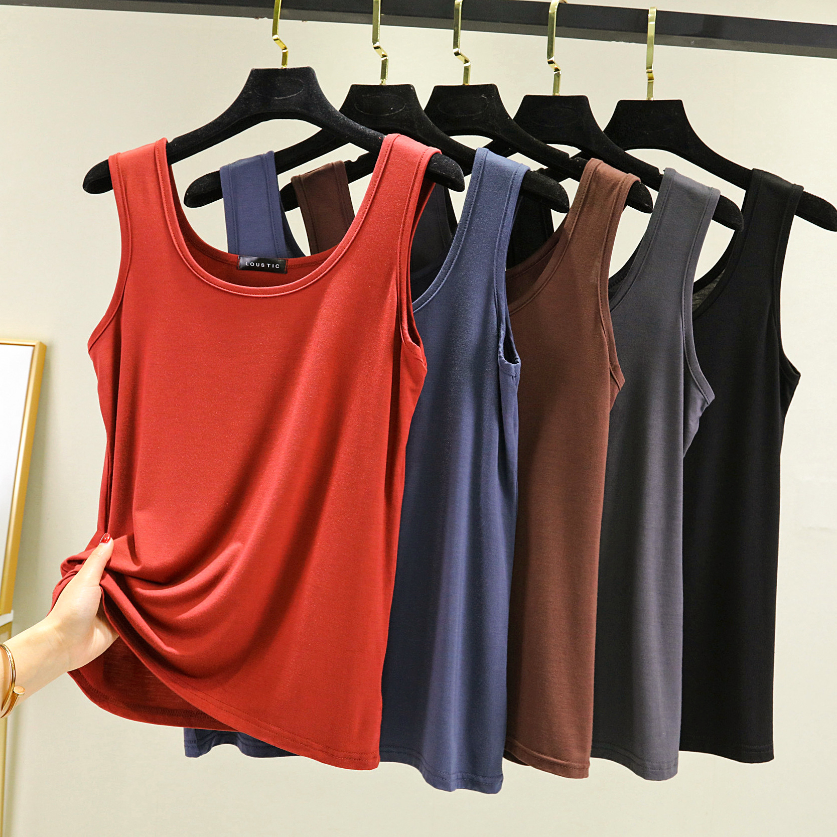 2022 Spring and Summer New Modal Cotton Double U-Collar Vest Sling Plus Large Size Sleeveless Inner Base Shirt