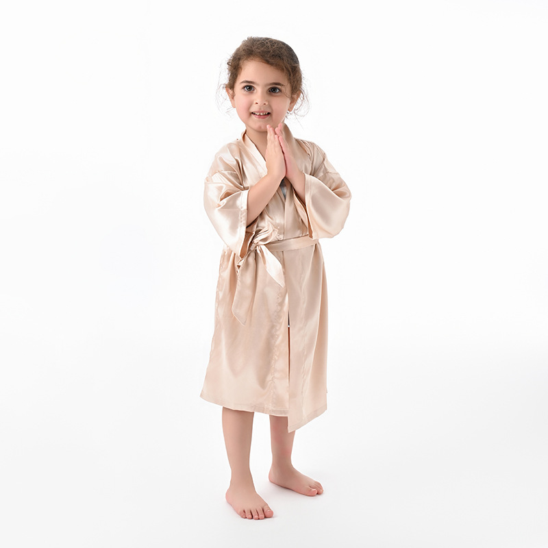 Picture of Cross-Border Solid Color Imitation Silk Children's Bathrobe Export Big Children's Satin Nightgown Baby Catwalk Cardigan Boys and Girls Bathrobe