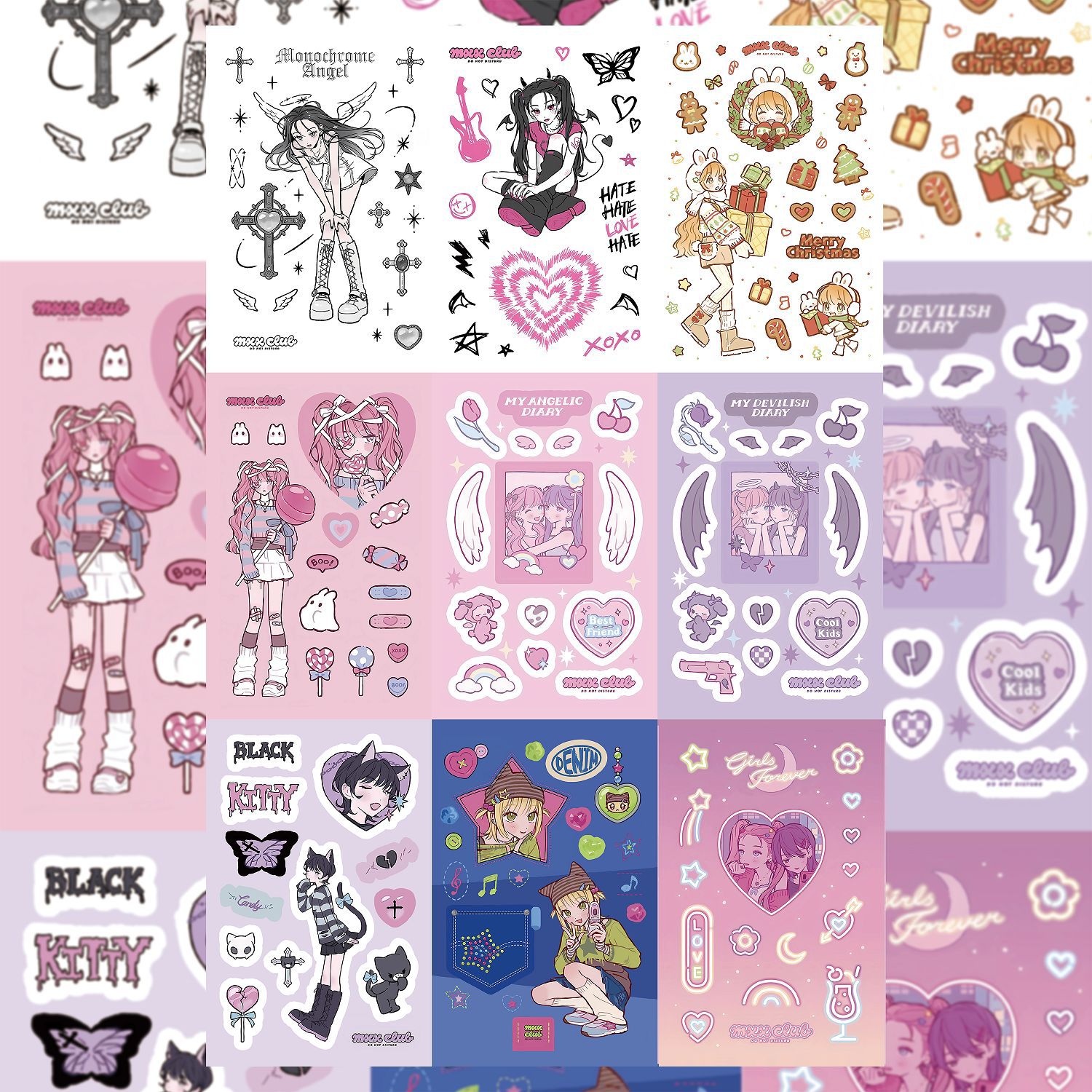 South Korea sweet cool girl character sticker ins Korean cartoon goo card hand account mobile phone case diy decorative sticker wholesale