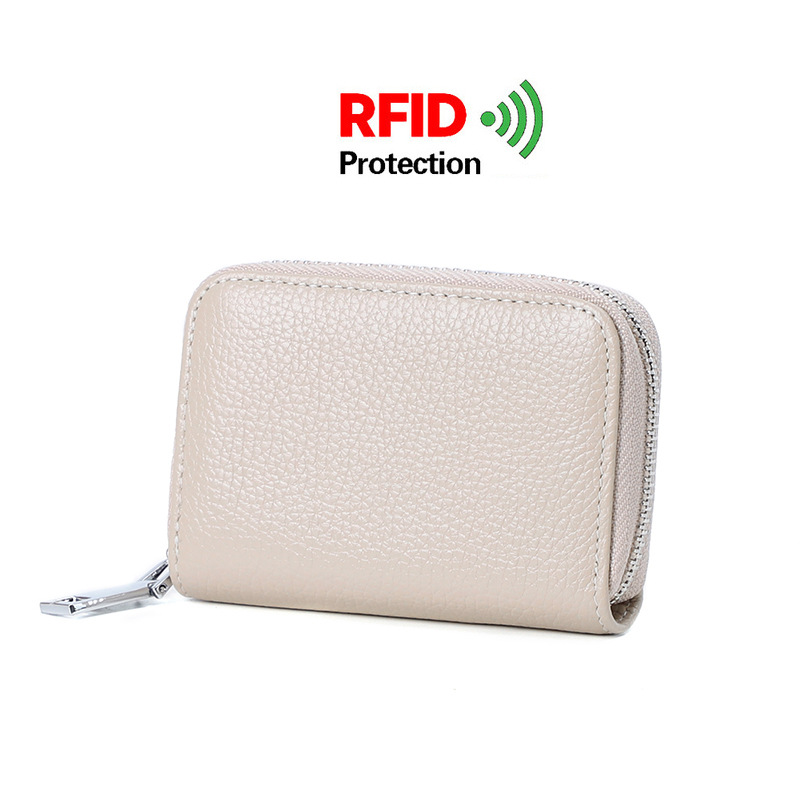 Picture of Zipper card holder unisex first layer cowhide rfid anti-theft brush magnetic leather female card holder