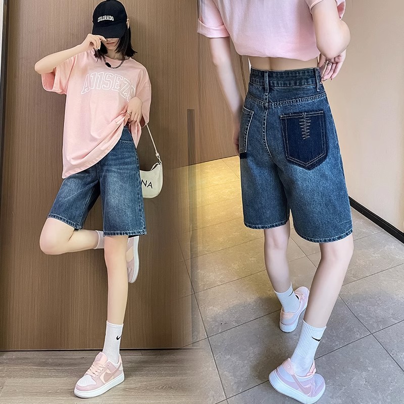 Picture of Blue Denim Shorts Women's Summer Thin 2023 New High Waist Loose Slimming a-line Straight Pants