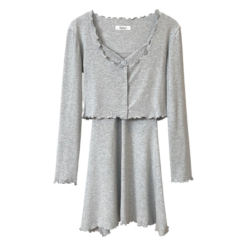 South Korea Dongdaemun New Sexy Pure Feminine Thin Small Cardigan + Slim-fit Suspender Skirt Two-piece Suit for Women