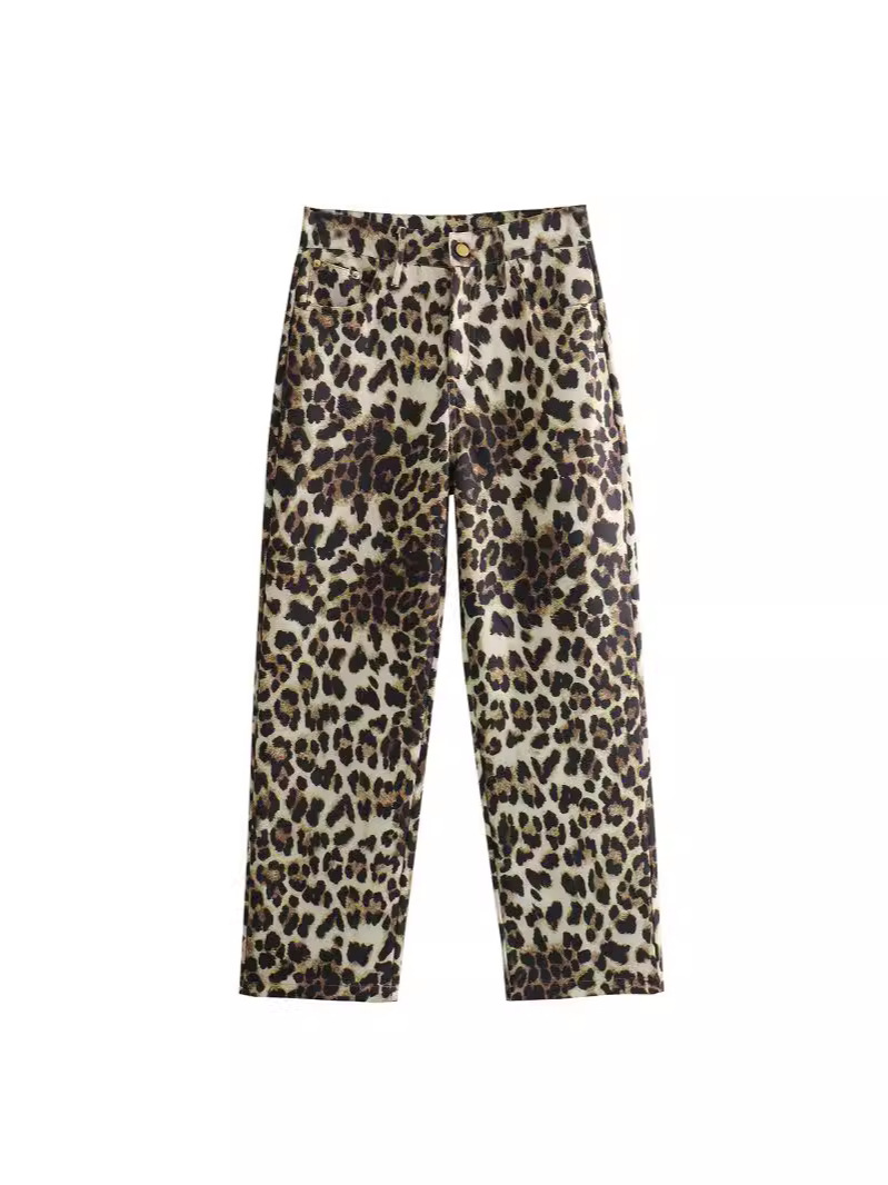 Cross-border Foreign Trade ZA Women's 202 Summer New Fashion All-match Leopard Print Straight Cylinder Printed High Waist Casual Trousers
