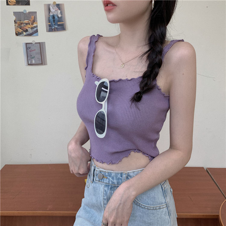 Purple Knitted Camisole Women's Summer Outer Wearing Design Sense Niche Suit Inner Strapless Top Instagram Super Popular