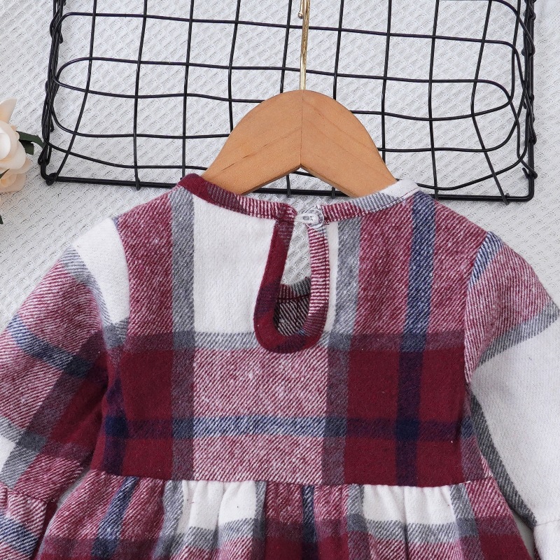 Picture of 2024 Spring and Autumn long sleeve dress children's Korean-style plaid western style dress baby long sleeve ruffled dress