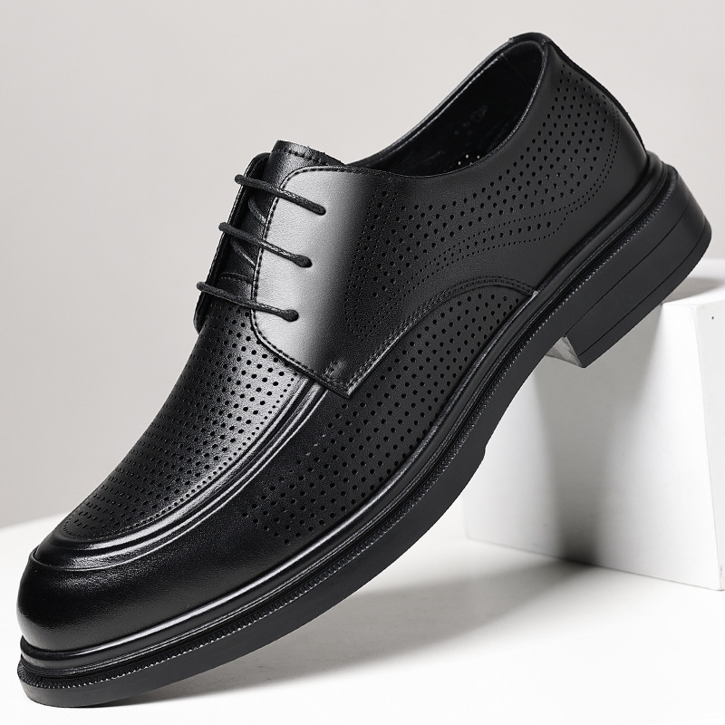 Men's shoes breathable business formal wear hollow leather shoes 2025 summer new men's soft bottom punching shoes a generation of hair
