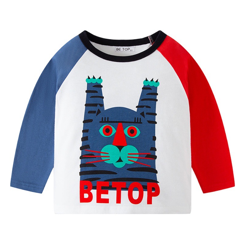2025 K-Style of Autum Kidsren's Long-Sleeved T-Shirt Cartoon Print Boys' Autum Clothing Kidsren's Clothing Baby Pure Cotton One Piece Drop Shipping