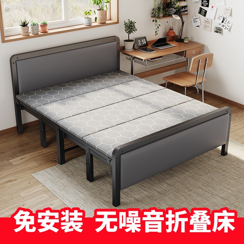 Folding Bed for Home Use, Double Bed, Nap Bed, Simple Single Bed, Convenient Adult Bed, Rental Wooden Bed
