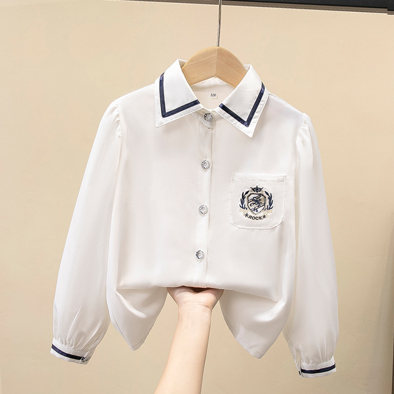Picture of Children's Shirt White Long Sleeve Spring and Autumn Class Clothing Performance Clothing Lace Girl Student Clothing 2024 New Style Girl's Spring and Autumn
