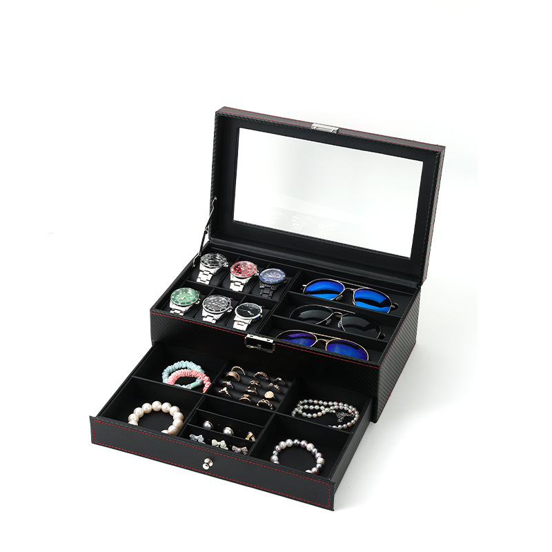 Picture of Pu Leather Carbon Fiber High-End Watch Storage Box with Transparent Window Watch Display Box Watch Glasses Packaging Box
