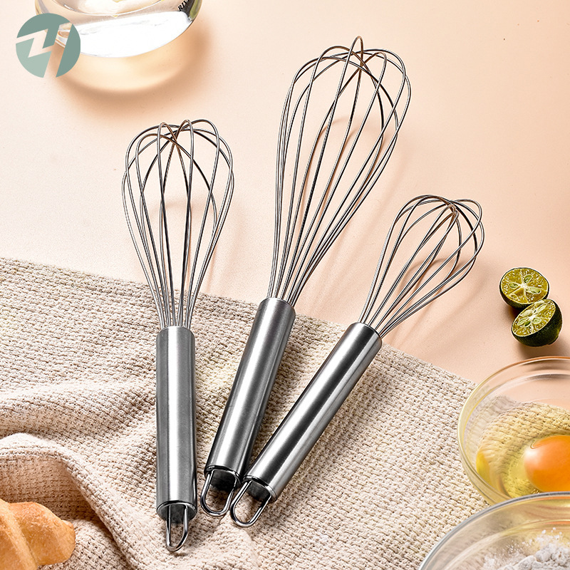 430 Stainless Steel Pipe Handle 6-Wire Egg Beater Milk Frother Handheld Mixer Baking Tool Steel Wire Whisk Set
