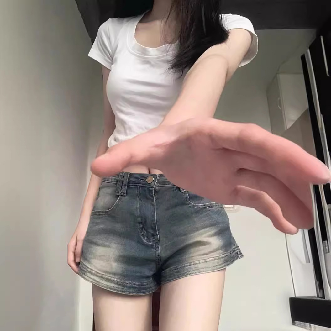 Spice Girls Vintage Denim Shorts Women's Summer 2024 New Slim-fit Hot Pants High Waist Small Men Straight Leg Wide-leg Pants