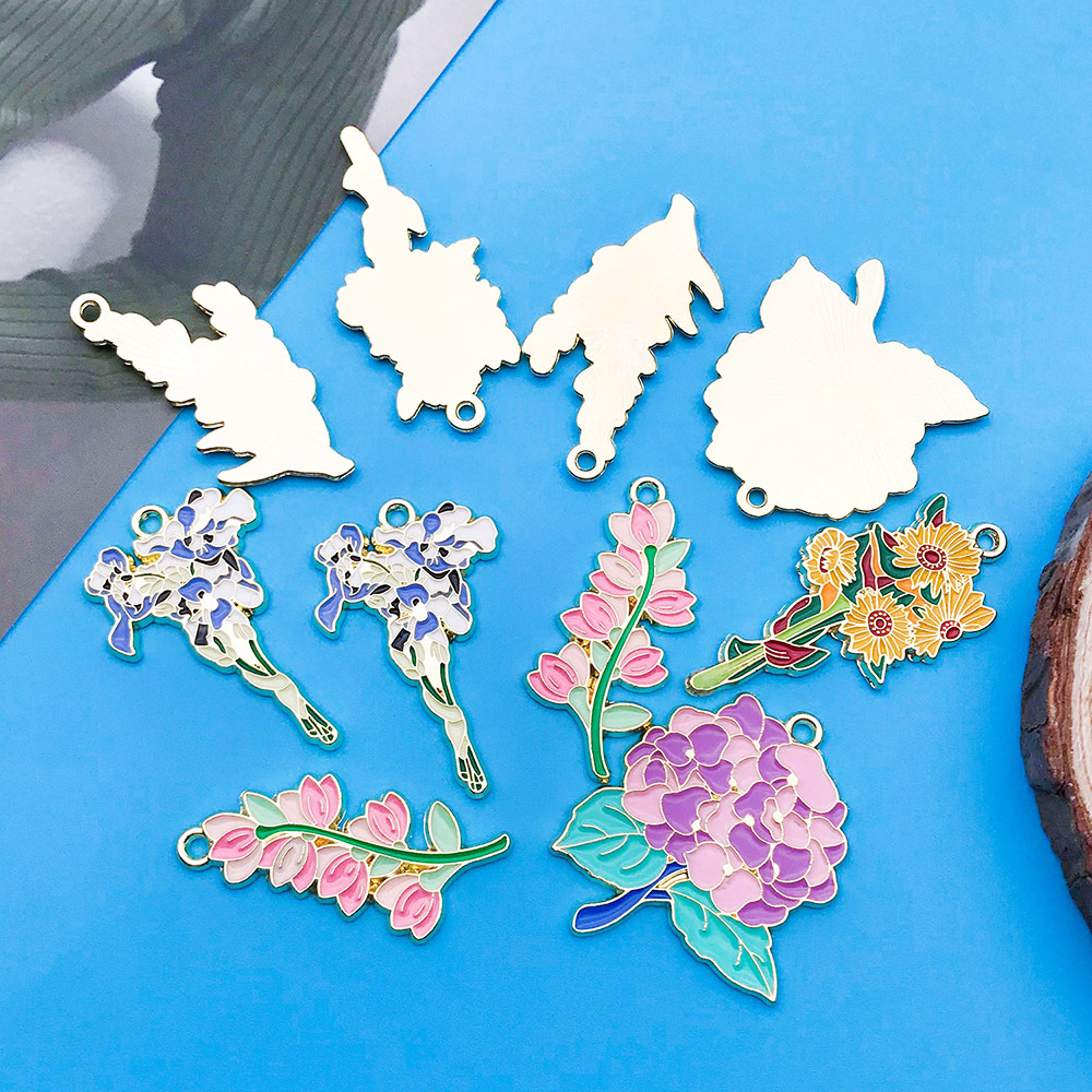 Picture of Mix 10 Botanical bouquet of lily orchid sunflower carnation alloy pendant DIY bracelet jewelry accessories pendant