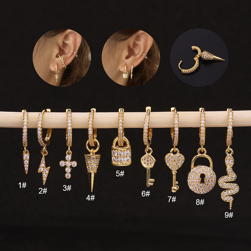 New Fashionable Snake-Shaped Key Earrings Personalized Zircon Earrings Cross-Border Hot Selling Ear Piercing Jewelry Earrings