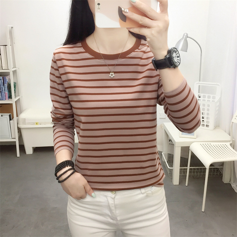 Picture of Striped T-shirt Women's Long Sleeve Top Early Autumn 2024 New plus size Loose Slimming Base Shirt Striped T-shirt