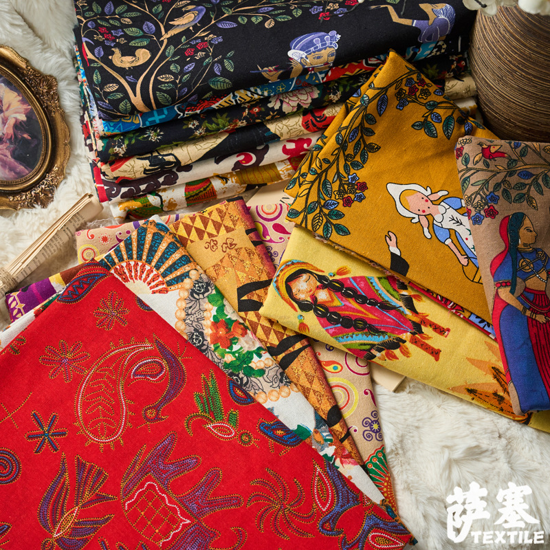 Picture of Hemp Cotton Digital Printing Fabric Ethnic Style Retro Style Bohemian Fabric Hotel Pillow Bar Tablecloth