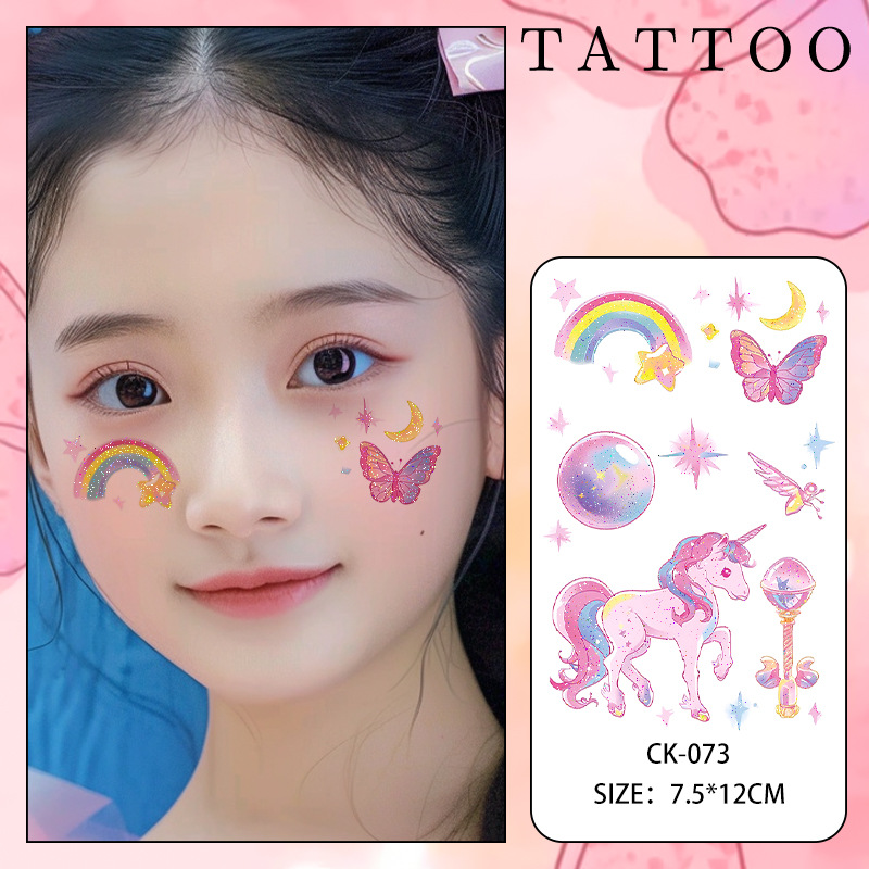 Dopamine Color Unicorn Butterfly Glitter Tattoo Sticker Women's Waterproof Long-lasting Eye Face Makeup Washable Sticker