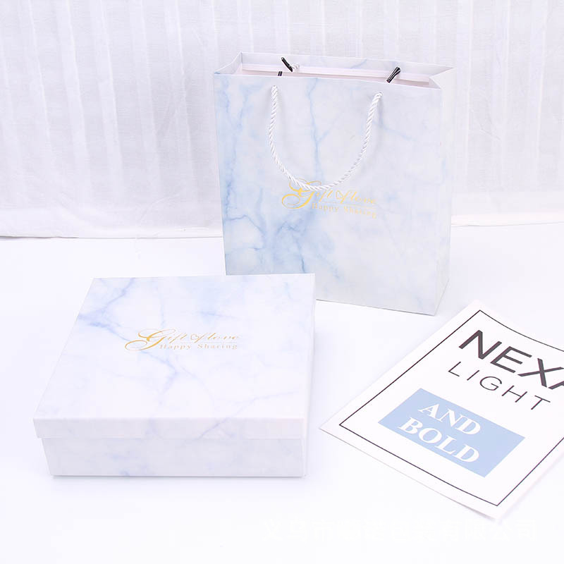 Ready Stock Marble Gift Box Square Heaven and Earth Cover Packaging Box Silk Scarf Photo Frame Gift Box Satchel Set Box